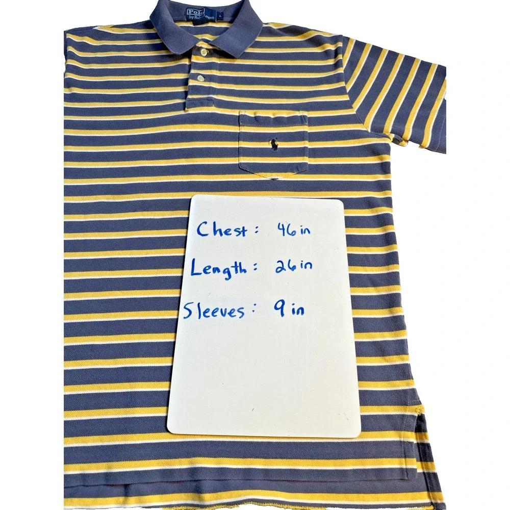 Polo‎ Ralph Lauren Men's Polo Shirt Short Sleeve YELLOW GRAY Striped, Large